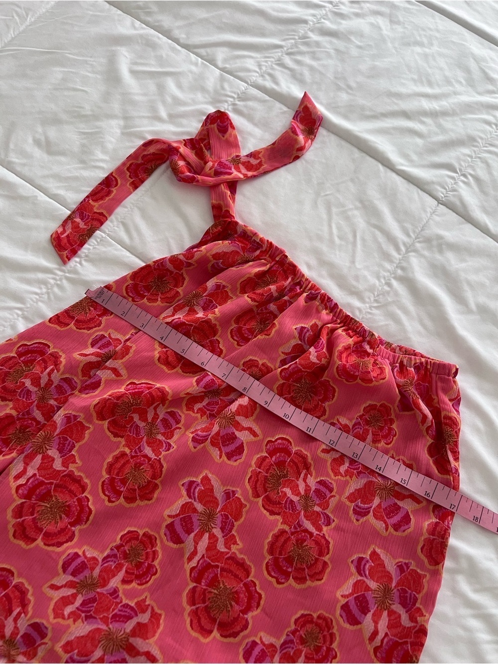 LOFT Coral Pink Floral One-Shoulder Tie-Shoulder Top size M - Picture 6 of 10